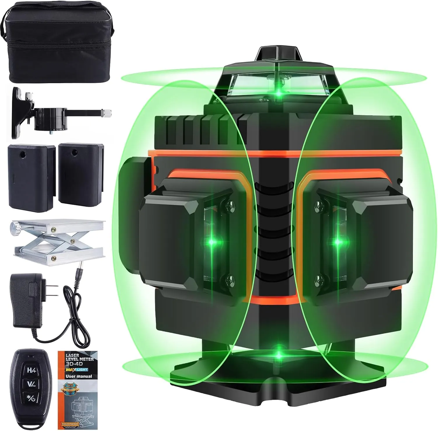 16 Lines Laser Level 360 Self Leveling, 4x360° Professional Green Cross Line Leveler Tool for Construction and Picture Hanging, with Cloth bag and 2 Battery Lightweight & Dependable