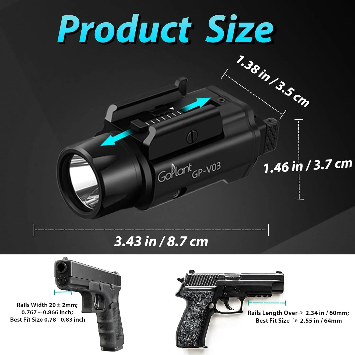 1750 Lumens Weapon Laser Light Combo - Adjustable Rail LED Light and Green Laser Flashlight, Aircraft-Grade Aluminum Magnetic Rechargeable Strobe Tactical Lights for Picatinny or GL Rail