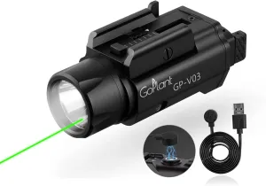 1750 Lumens Weapon Laser Light Combo - Adjustable Rail LED Light and Green Laser Flashlight, Aircraft-Grade Aluminum Magnetic Rechargeable Strobe Tactical Lights for Picatinny or GL Rail
