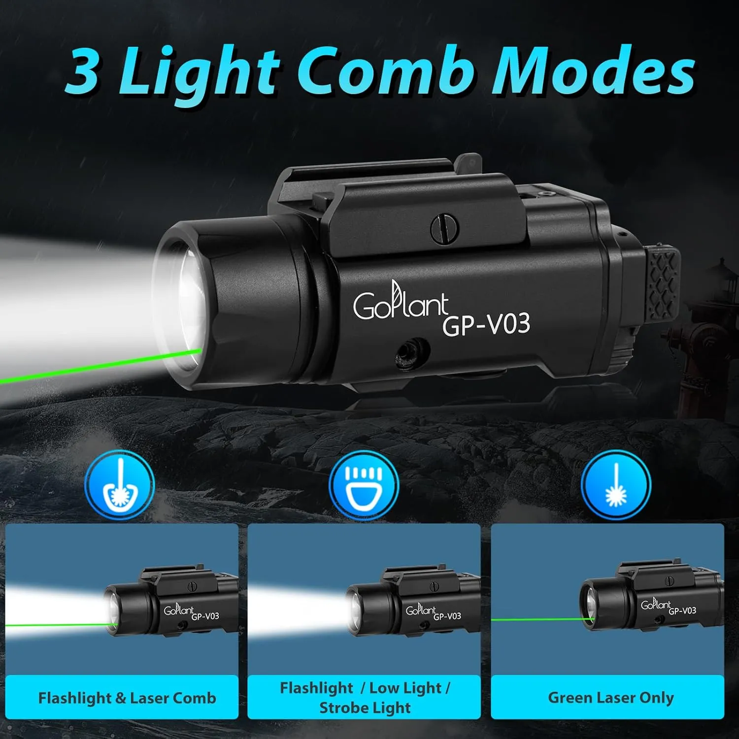 1750 Lumens Weapon Laser Light Combo - Adjustable Rail LED Light and Green Laser Flashlight, Aircraft-Grade Aluminum Magnetic Rechargeable Strobe Tactical Lights for Picatinny or GL Rail