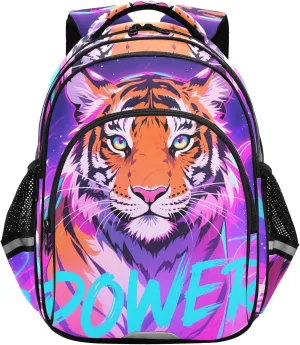 17In Kids Backpack for School Travel Hiking Neon Big Cat Galaxy Kindergarten Elementary Backpacks with Reflective Stripe