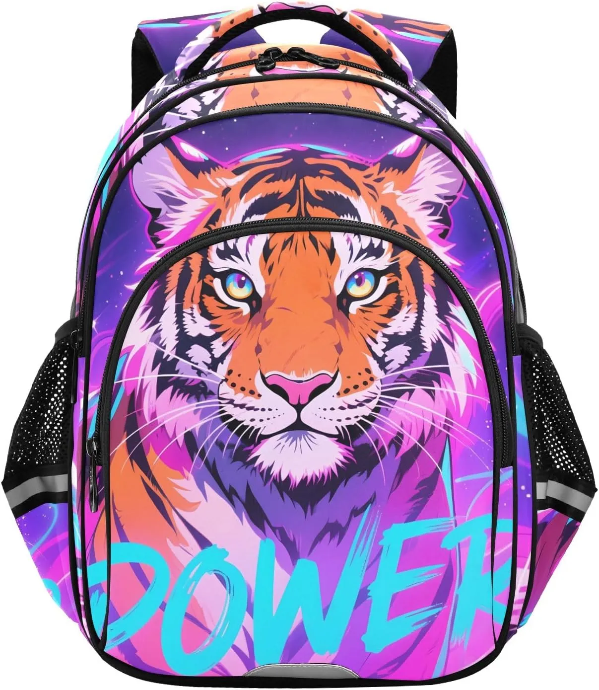 17In Kids Backpack for School Travel Hiking Neon Big Cat Galaxy Kindergarten Elementary Backpacks with Reflective Stripe
