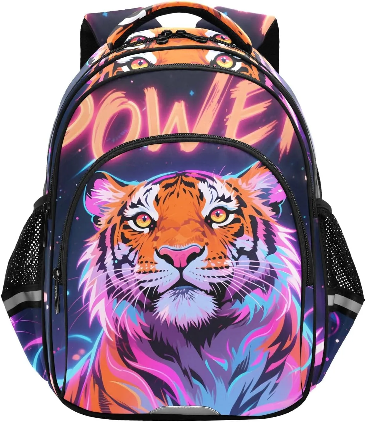 17In Kids Backpack for School Travel Hiking Neon Big Cat Galaxy Kindergarten Elementary Backpacks with Reflective Stripe