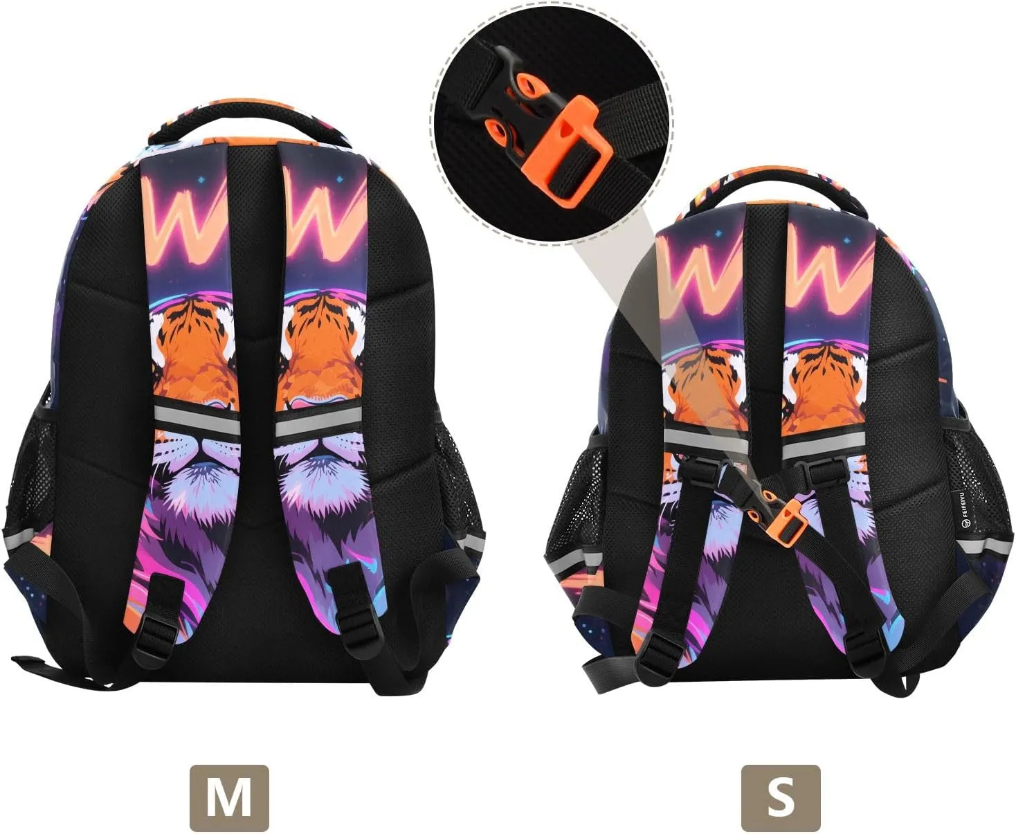 17In Kids Backpack for School Travel Hiking Neon Big Cat Galaxy Kindergarten Elementary Backpacks with Reflective Stripe