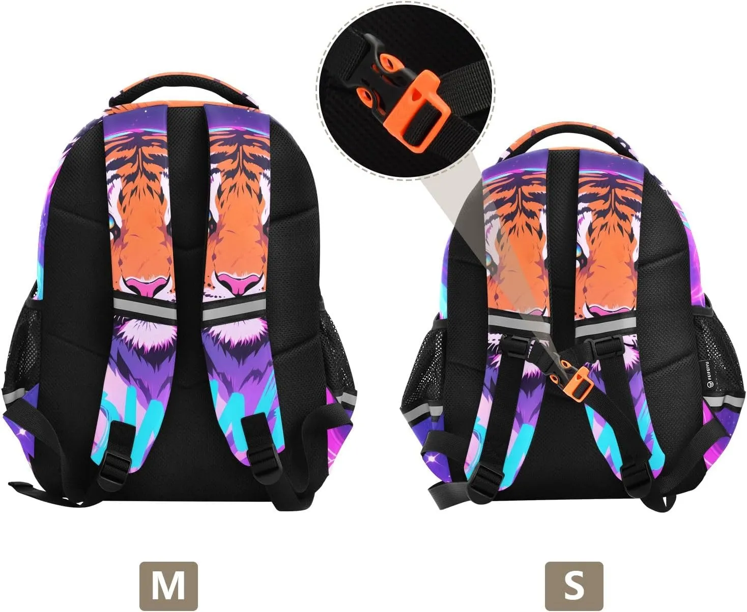 17In Kids Backpack for School Travel Hiking Neon Big Cat Galaxy Kindergarten Elementary Backpacks with Reflective Stripe