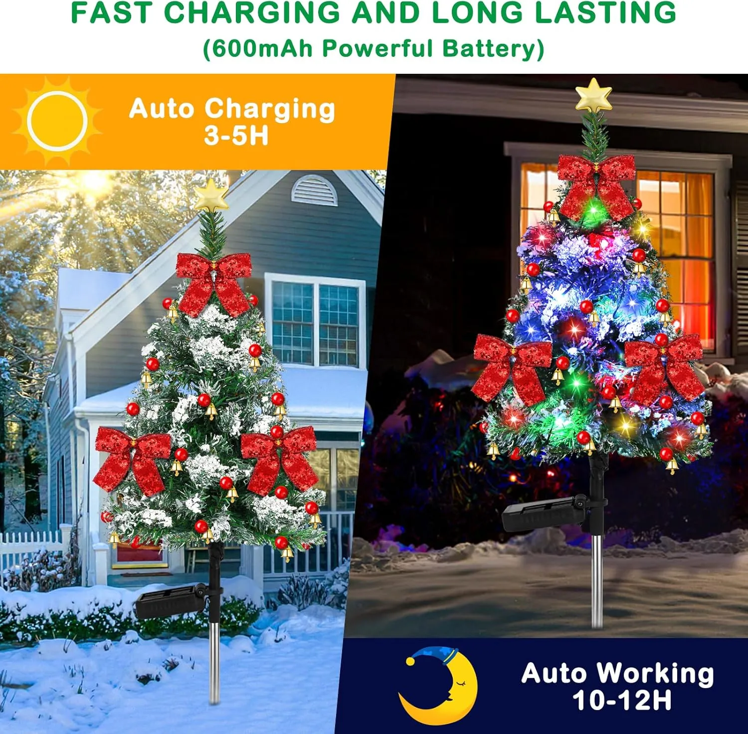 2 Pack 32 inch Solar Xmas Tree Light Outdoor Tree with 20 LED Lights Waterproof Christmas Pathway Light Solar Christmas Decorations for Yard Garden Lawn Walkway