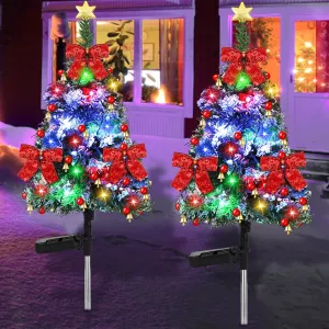 2 Pack 32 inch Solar Xmas Tree Light Outdoor Tree with 20 LED Lights Waterproof Christmas Pathway Light Solar Christmas Decorations for Yard Garden Lawn Walkway