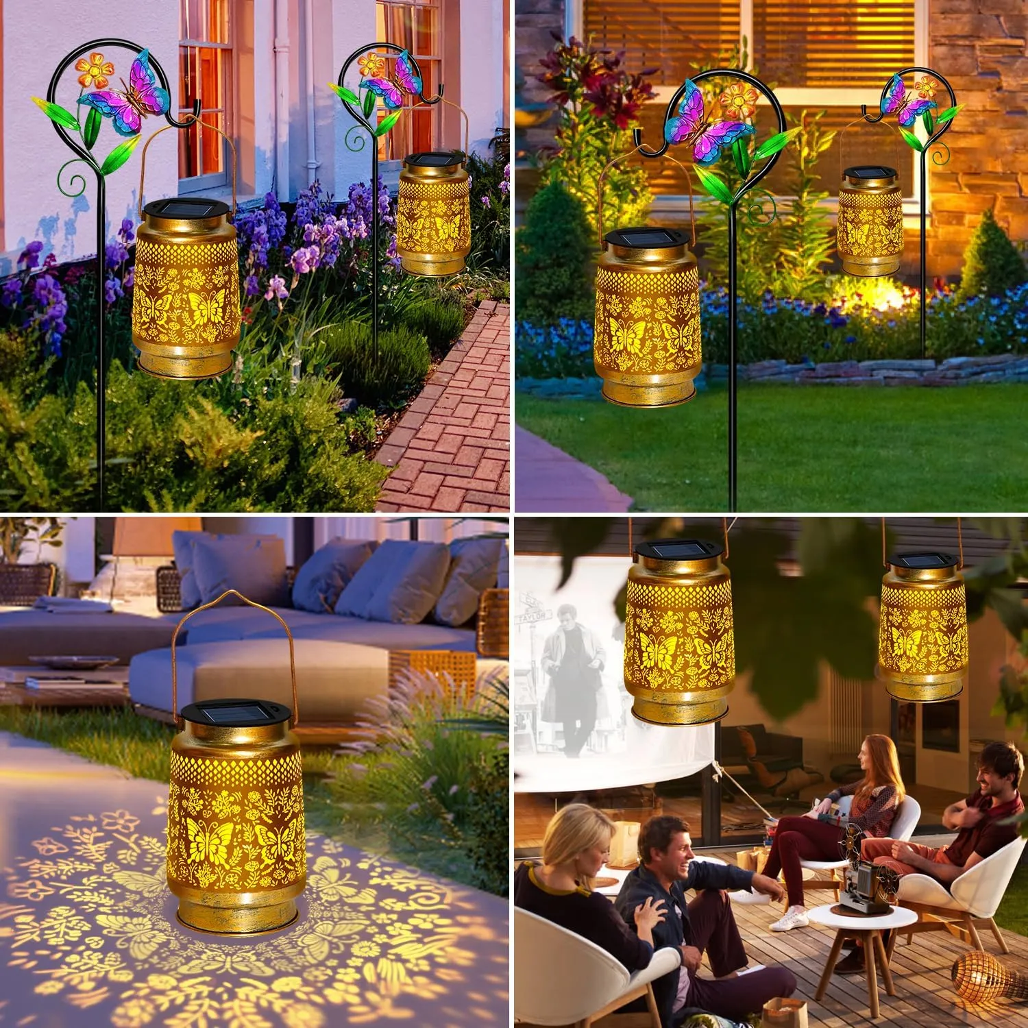 2 Pack Butterfly Solar Lanterns Outdoor Waterproof Hanging,Metal Solar Garden Lanterns for Yard Patio Pathway Lawn Front Porch,Birthday Gifts for Mom Woman Grandma