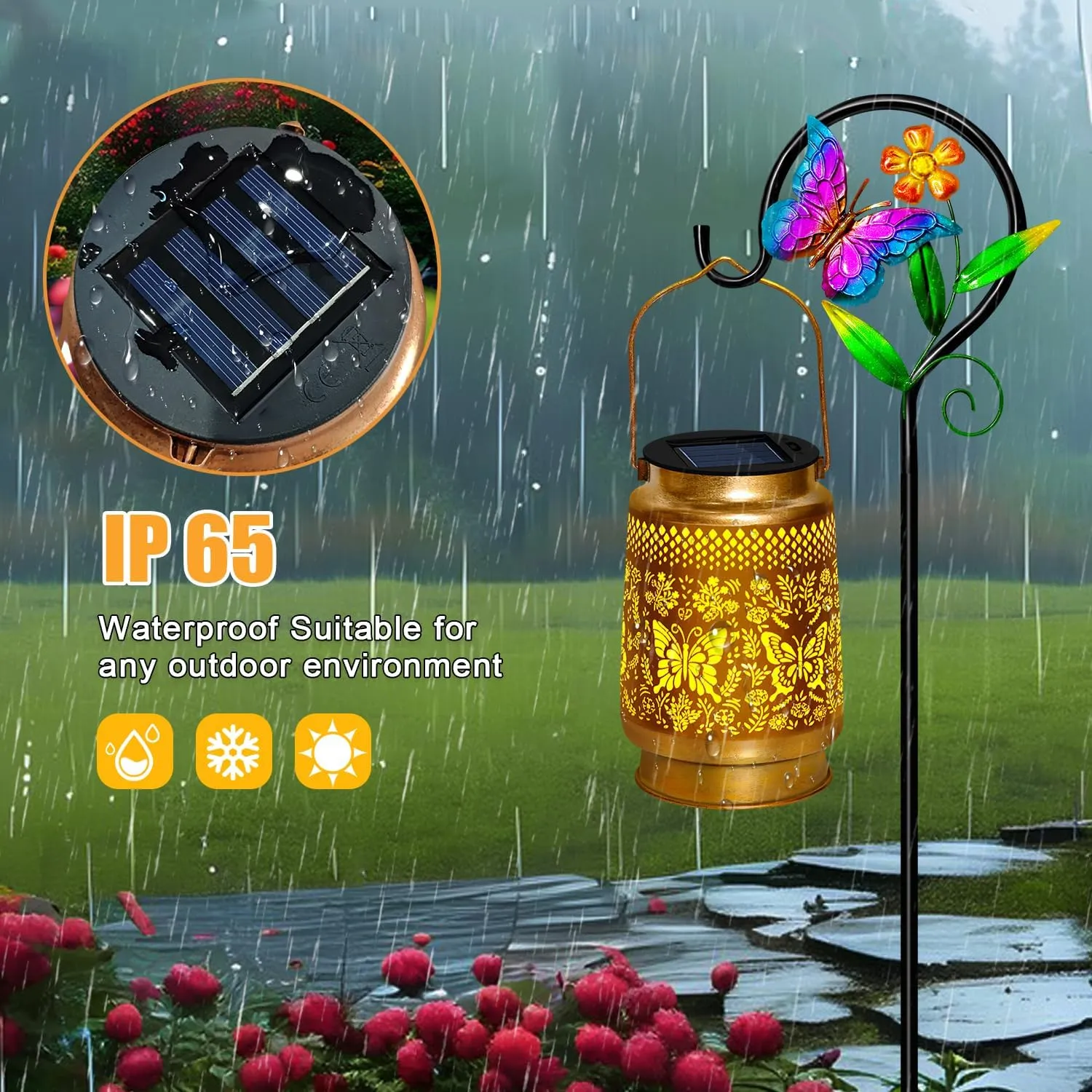 2 Pack Butterfly Solar Lanterns Outdoor Waterproof Hanging,Metal Solar Garden Lanterns for Yard Patio Pathway Lawn Front Porch,Birthday Gifts for Mom Woman Grandma