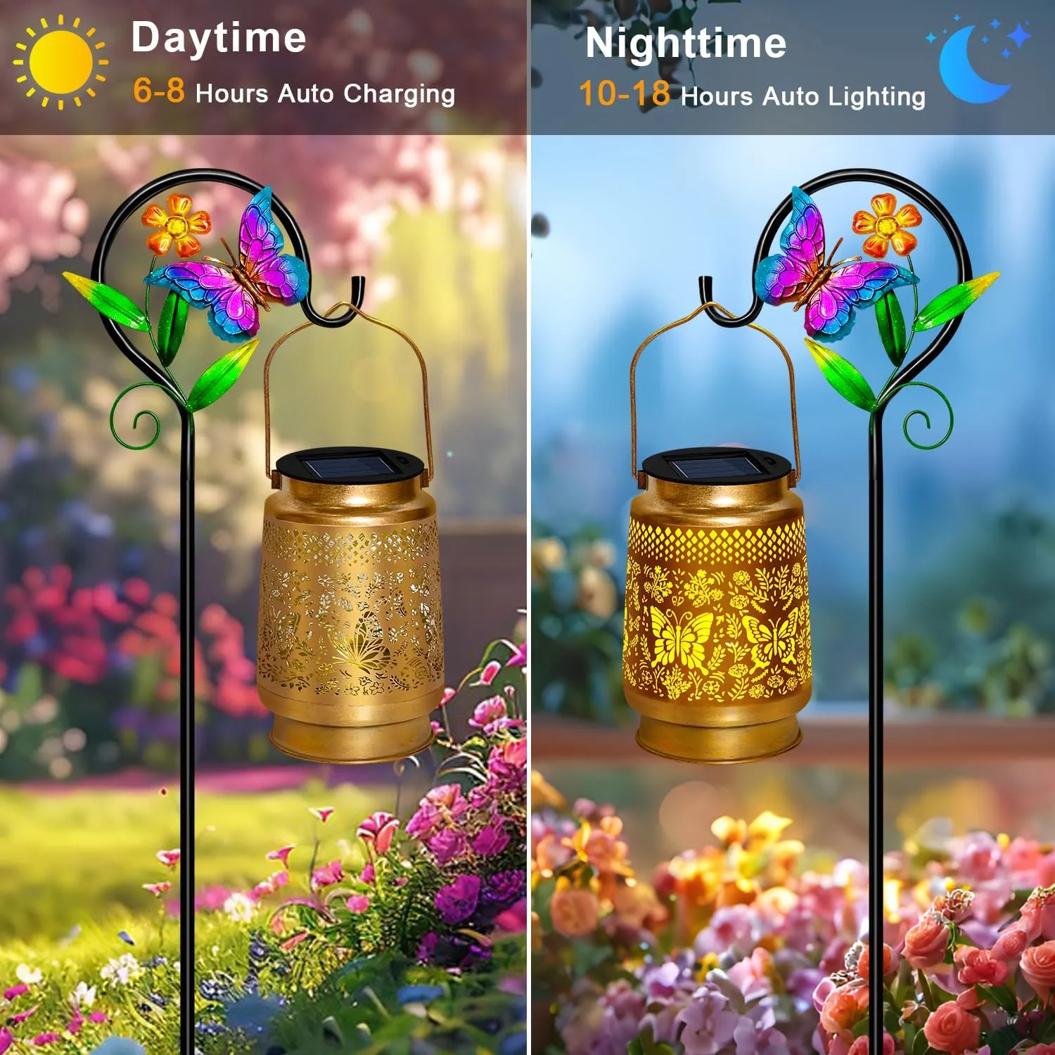 2 Pack Butterfly Solar Lanterns Outdoor Waterproof Hanging,Metal Solar Garden Lanterns for Yard Patio Pathway Lawn Front Porch,Birthday Gifts for Mom Woman Grandma