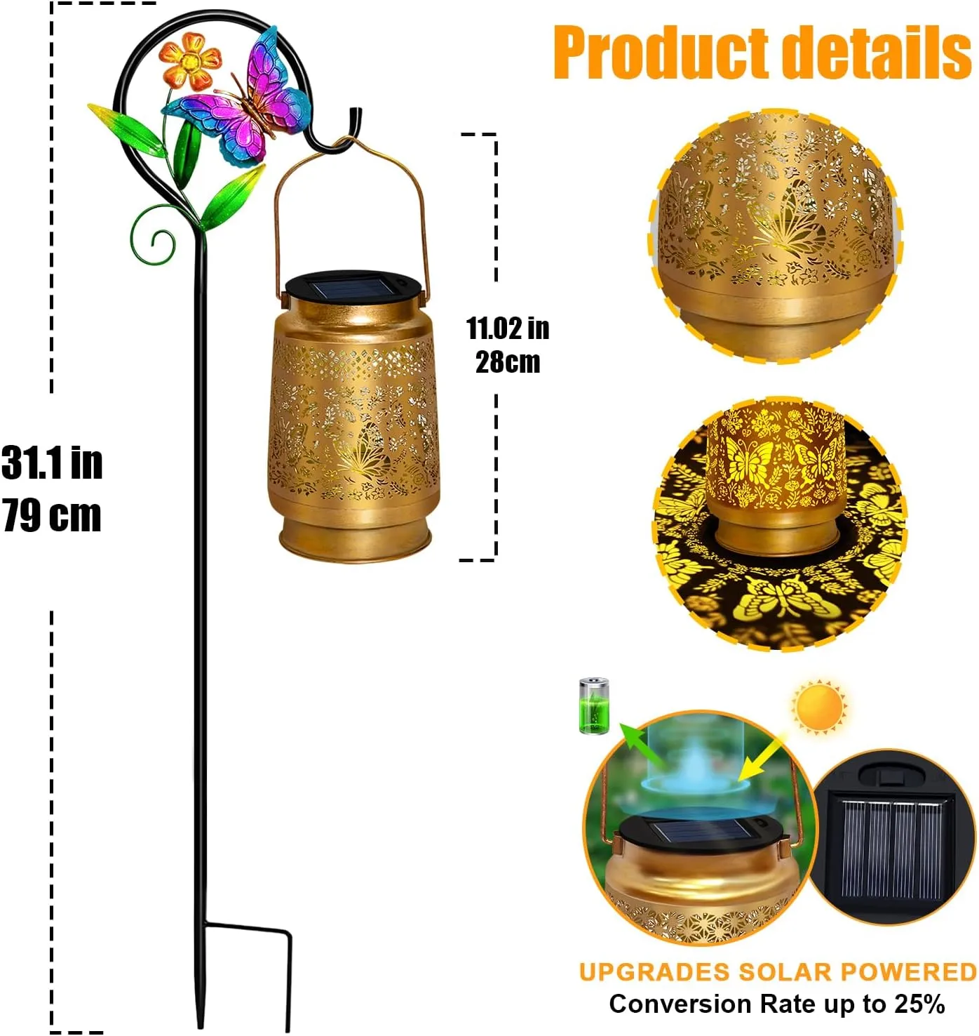 2 Pack Butterfly Solar Lanterns Outdoor Waterproof Hanging,Metal Solar Garden Lanterns for Yard Patio Pathway Lawn Front Porch,Birthday Gifts for Mom Woman Grandma