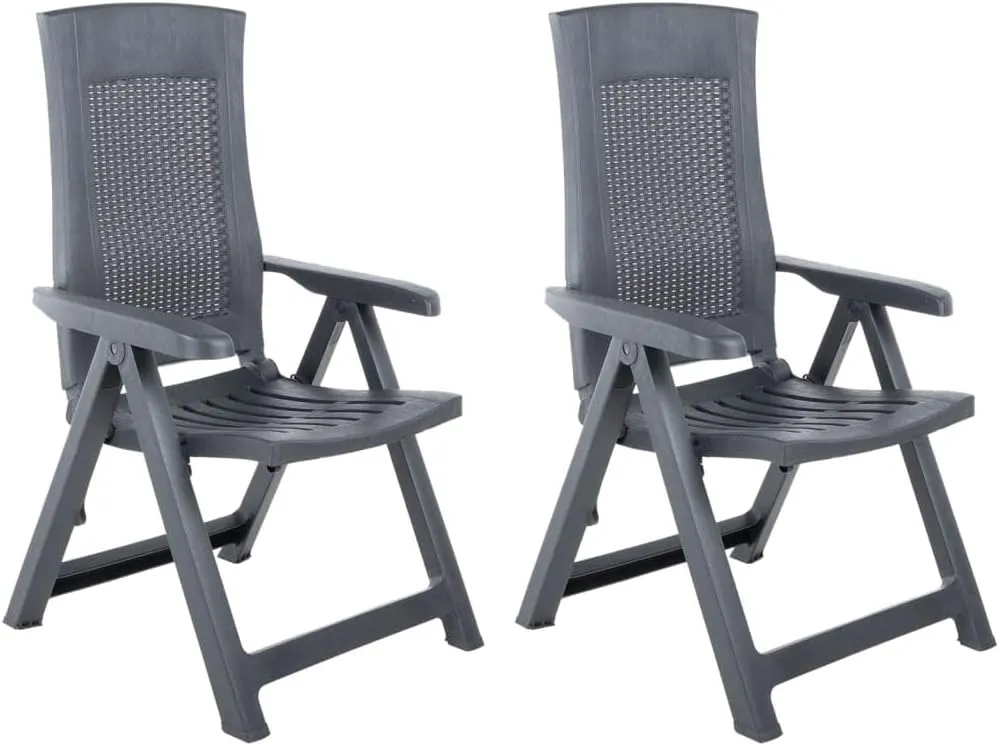 2-Pack Foldable Patio Lounge Chairs with Adjustable Backrest, Lightweight Outdoor Reclining Chairs Anthracite Plastic for Poolside Sunbathing Garden Camping