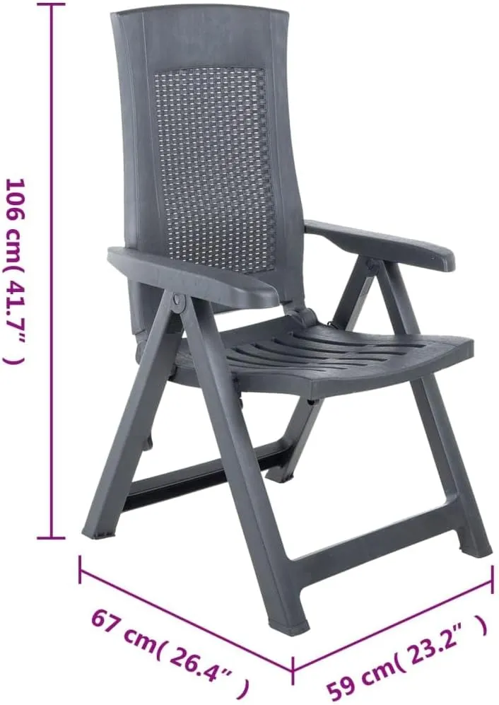 2-Pack Foldable Patio Lounge Chairs with Adjustable Backrest, Lightweight Outdoor Reclining Chairs Anthracite Plastic for Poolside Sunbathing Garden Camping