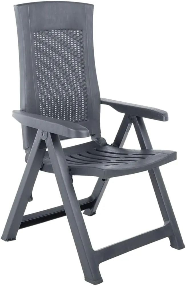 2-Pack Foldable Patio Lounge Chairs with Adjustable Backrest, Lightweight Outdoor Reclining Chairs Anthracite Plastic for Poolside Sunbathing Garden Camping
