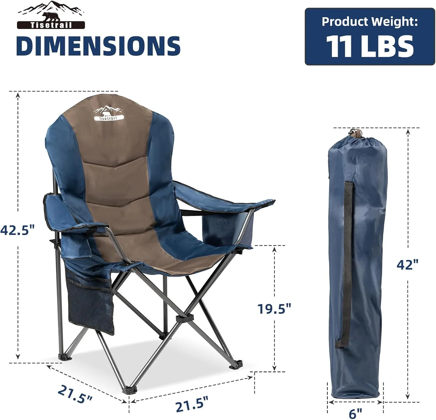 2 Pack Folding Camping Chairs Set of 2 for Adults High Back Padded Lawn Chairs Portable Outdoor Camp Chairs, 400lbs Capacity，Blue & Brown