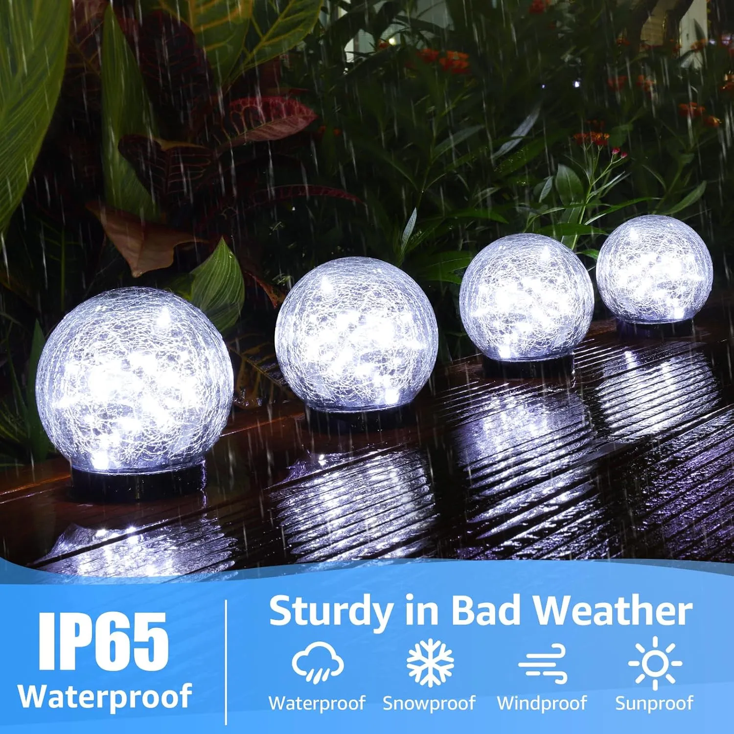 2-Pack Garden Solar Lights Outdoor, Cracked Glass Ball Light Waterproof, Decorative Solar Powered Globe Lighting Cool White for Yard Pathway