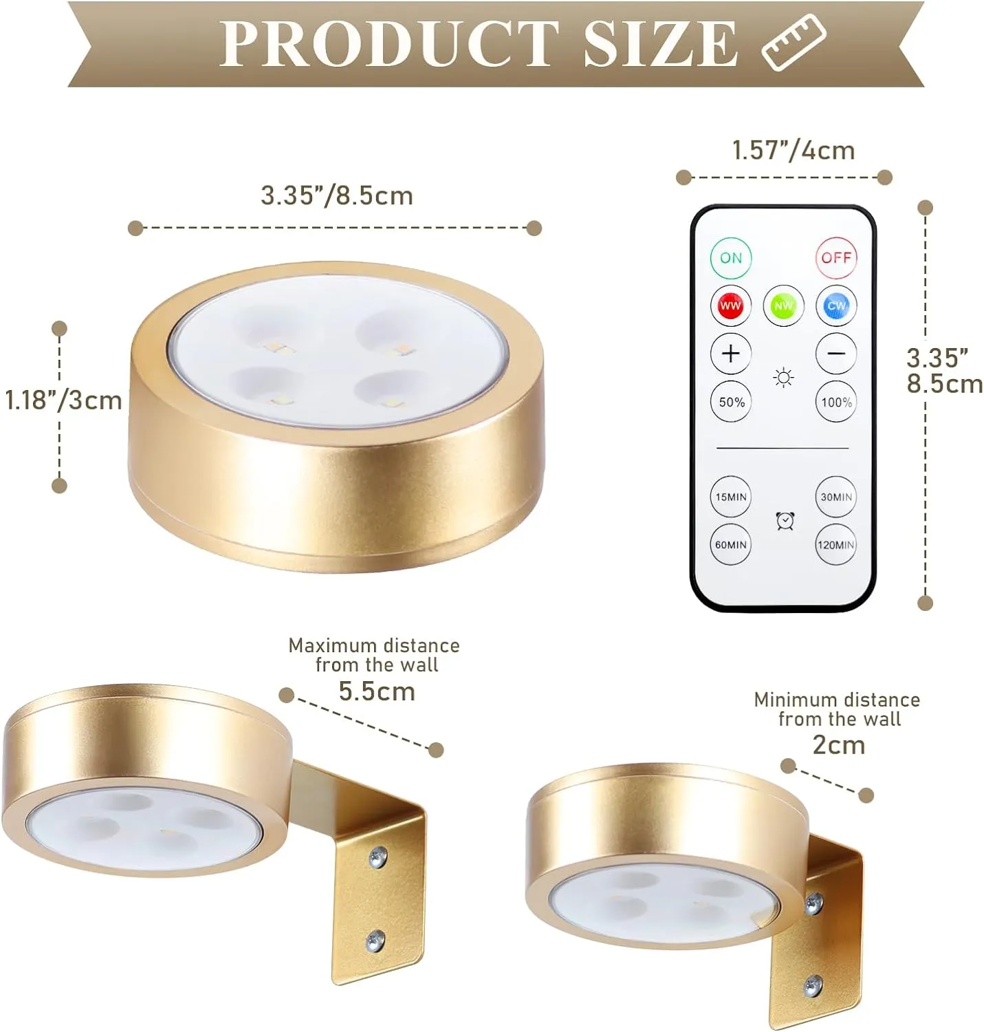 2-Pack Picture Light Battery Operated Painting Lights for Wall, Magnetic LED Display Art Light with Remote, Dimmable and Timer Portrait Light for Art Frame Artworking, Wall Decor Puck Light