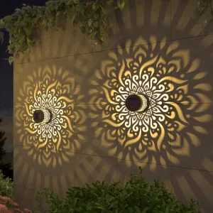 2 Pack Solar Fence Lights Metal Solar Powered Outdoor Deck Step Wall Lights Mandala Theme Waterproof Fence Light for Garden Post Patio Backyard Yard Decor (2 Pack)
