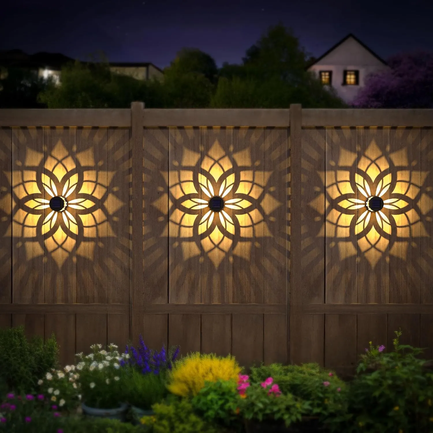 2 Pack Solar Fence Lights Metal Solar Powered Outdoor Wall Deck Step Lights Mandala Theme Waterproof Fence Light for Garden Post Patio Backyard Yard Decor, Gardening Gifts for Women Mom Grandma