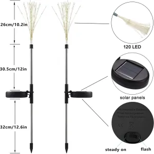 2 Pack Solar Garden Lights, 120 LED Solar Firework Lights Outdoor, Decorative Stake String Lights for Walkway Backyard Pathway Patio Christmas Wedding Party (2, Warm White)