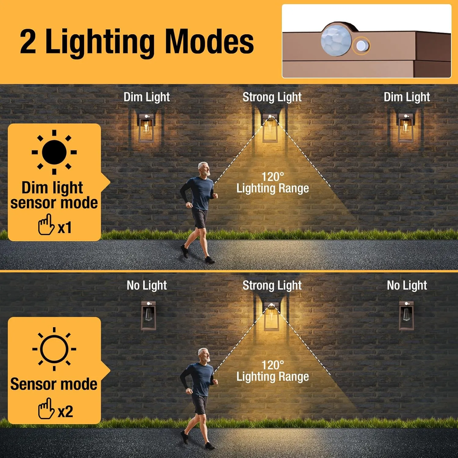 [2 Pack] Solar Porch Lights Outdoor Motion Sensor, Solar Wall Lights with 2 Modes & Waterproof, Dusk to Dawn LED Outdoor Solar Lights for House, Exterior Front Porch Patio Fence Security Lamp, Brown