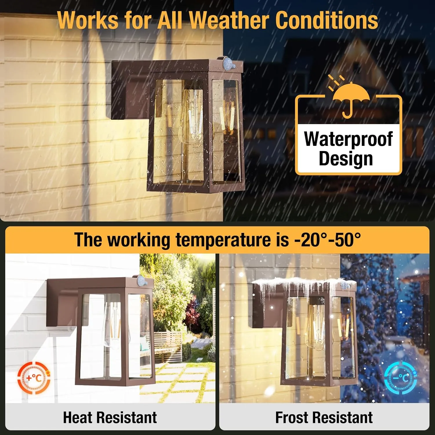 [2 Pack] Solar Porch Lights Outdoor Motion Sensor, Solar Wall Lights with 2 Modes & Waterproof, Dusk to Dawn LED Outdoor Solar Lights for House, Exterior Front Porch Patio Fence Security Lamp, Brown