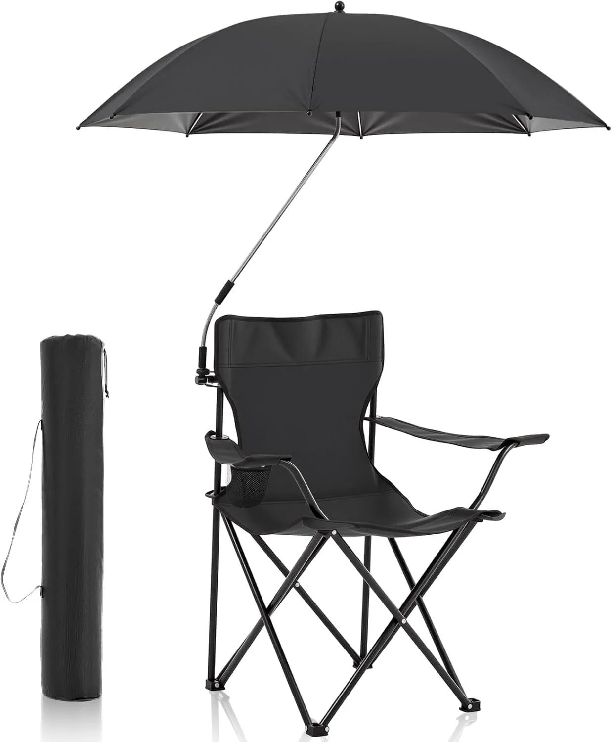 2 Pcs Foldable Camping Chair with Umbrella Set of 2 Camp Chairs for Adults Folding Picnic Seat Foldable Lawn Seat for Outdoors Fishing Hiking Travel Picnic Beach Patio (Black)