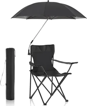 2 Pcs Foldable Camping Chair with Umbrella Set of 2 Camp Chairs for Adults Folding Picnic Seat Foldable Lawn Seat for Outdoors Fishing Hiking Travel Picnic Beach Patio (Black)