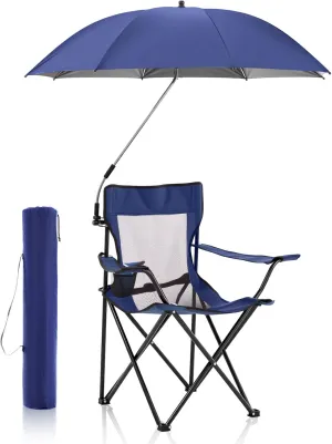 2 Pcs Portable Camping Beach Chair with Adjustable Umbrella and Backpack Foldable Sand Chairs with Mesh Back for Adult Lawn Outdoors Fishing Hiking Travel Picnic Supply