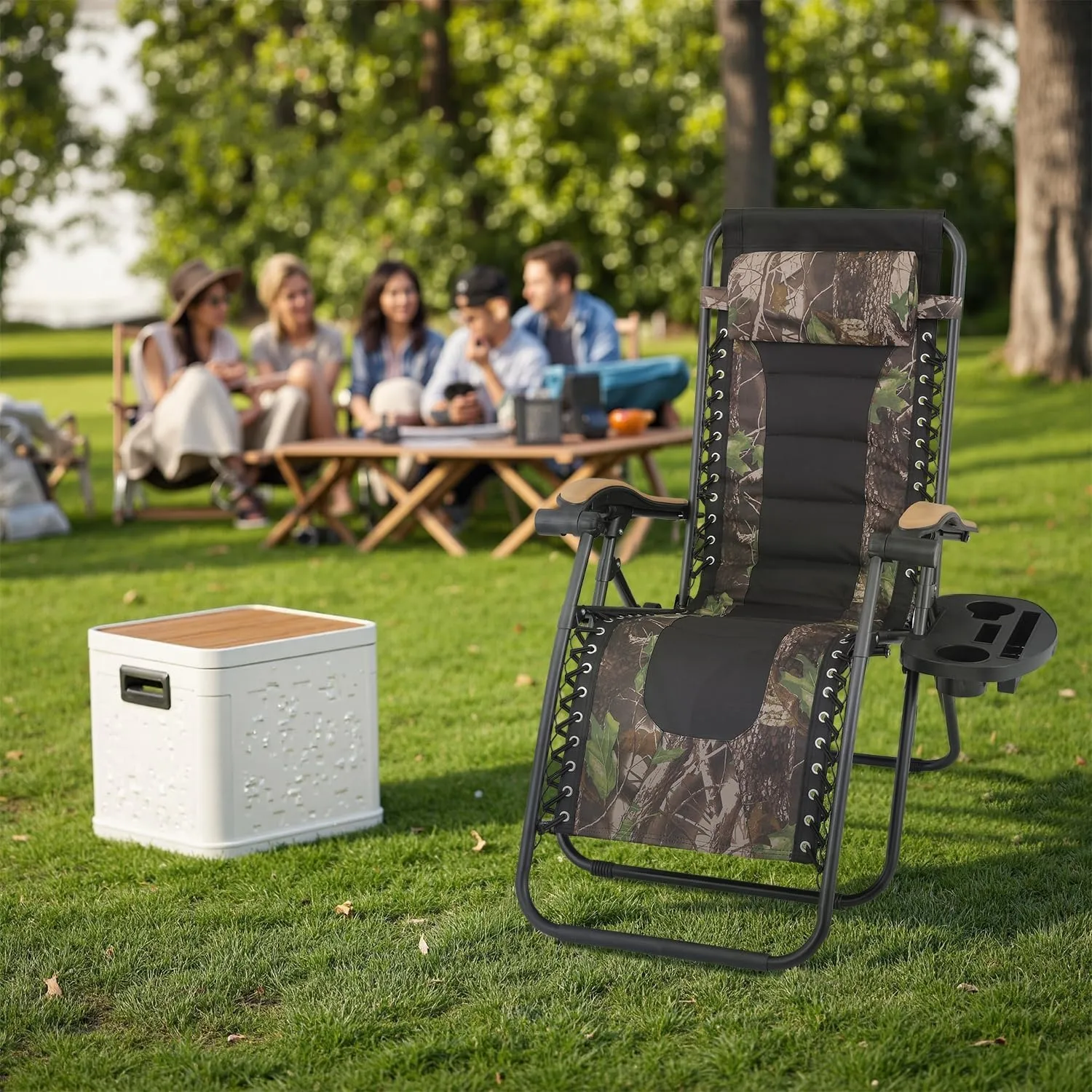 2 pcs Zero Gravity Lounge Chair, Foldable Patio Recliners with Cup Holder Tray & Ergonomic Headrest for Outdoor, Beach, Camping, CAAP-BCC-C2P-JG