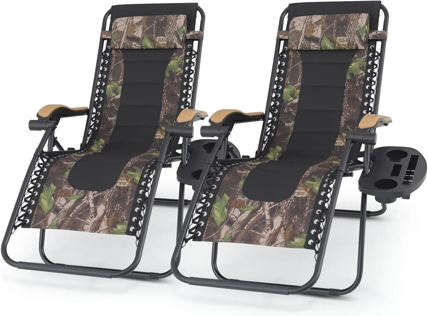 2 pcs Zero Gravity Lounge Chair, Foldable Patio Recliners with Cup Holder Tray & Ergonomic Headrest for Outdoor, Beach, Camping, CAAP-BCC-C2P-JG