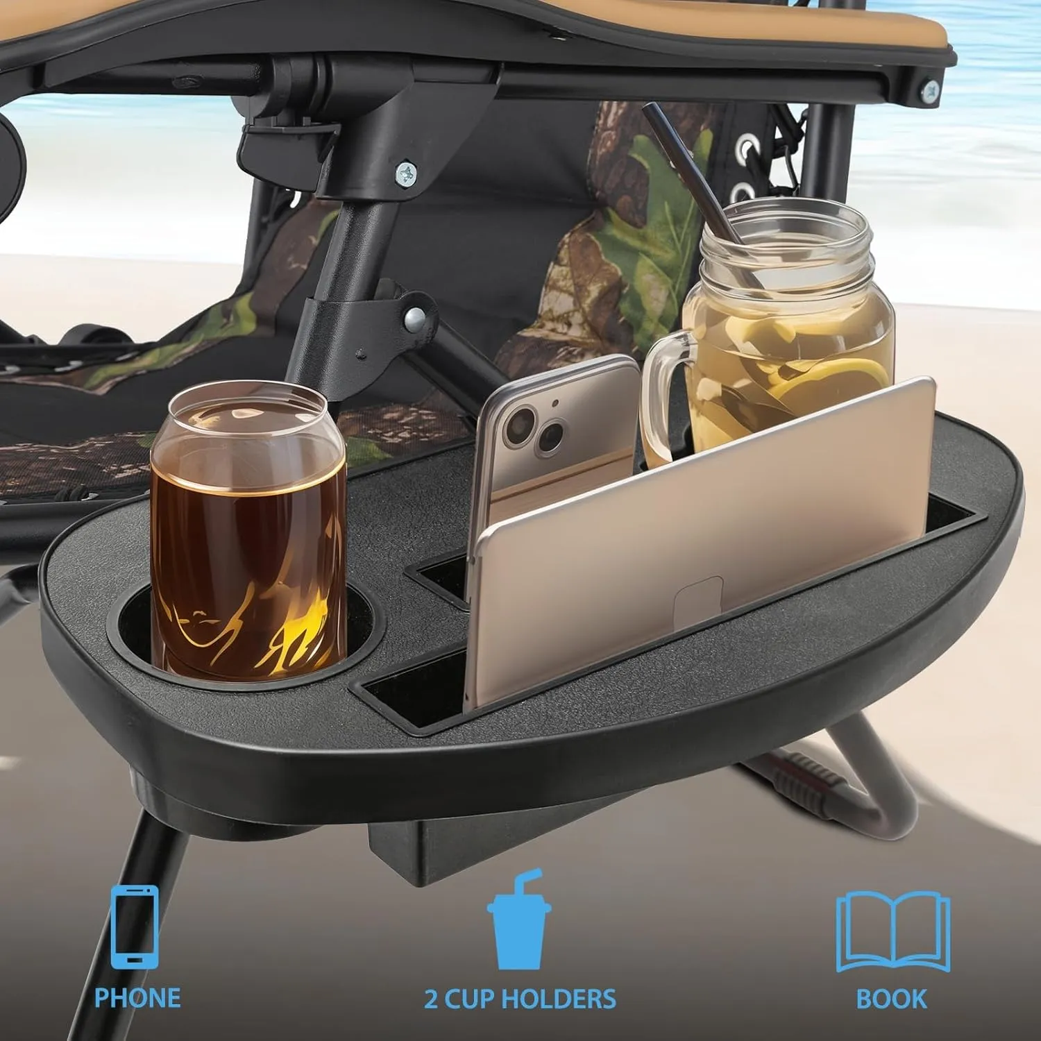 2 pcs Zero Gravity Lounge Chair, Foldable Patio Recliners with Cup Holder Tray & Ergonomic Headrest for Outdoor, Beach, Camping, CAAP-BCC-C2P-JG