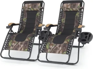 2 pcs Zero Gravity Lounge Chair, Foldable Patio Recliners with Cup Holder Tray & Ergonomic Headrest for Outdoor, Beach, Camping, CAAP-BCC-C2P-JG