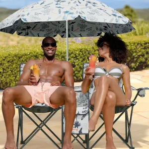 2-Person Folding Beach Chair with Umbrella & Cooler Table - 250LB Capacity Portable Camping Chair with Adjustable Canopy, Cup Holder & Carry Bag for Pool, Patio, Park, Outdoor, Shark Pattern