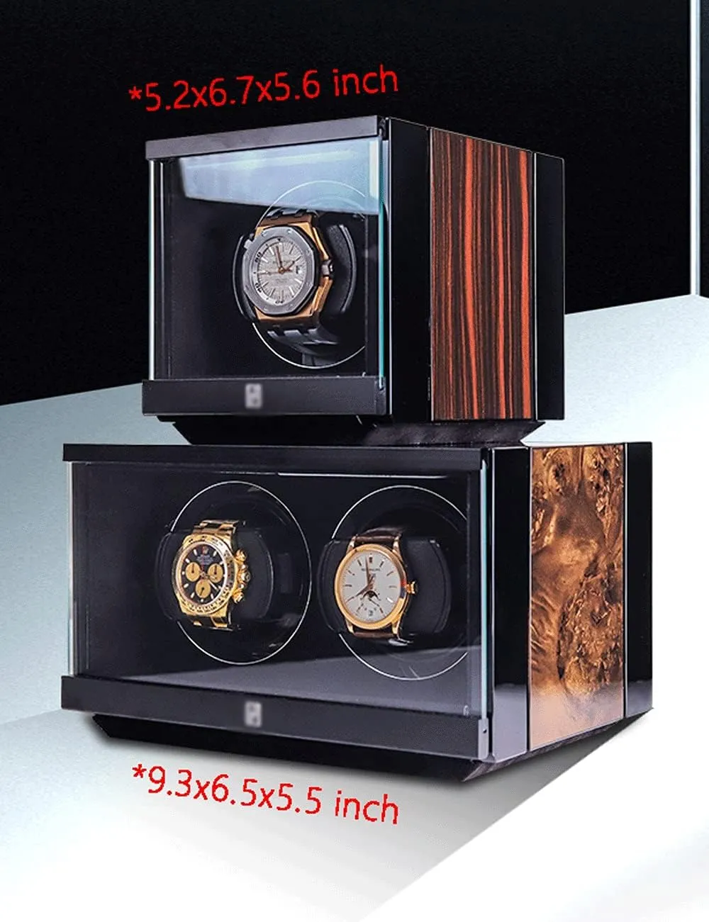 2 Watch Winder, Dust-Proof Design, Small&Portable, Metal Acrylic Glass, 6 Modes, LED Light, Wooden Watch Shaker Watch Winder Display Watch Box Case Watch Storage