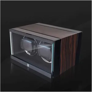 2 Watch Winder, Dust-Proof Design, Small&Portable, Metal Acrylic Glass, 6 Modes, LED Light, Wooden Watch Shaker Watch Winder Display Watch Box Case Watch Storage
