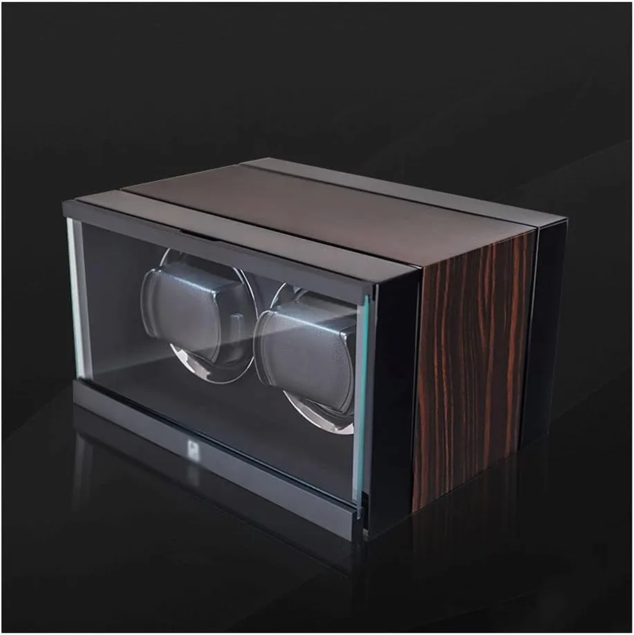 2 Watch Winder, Dust-Proof Design, Small&Portable, Metal Acrylic Glass, 6 Modes, LED Light, Wooden Watch Shaker Watch Winder Display Watch Box Case Watch Storage