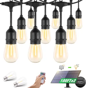 200FT Solar String Lights for Outside, Solar Patio Lights with Shatterproof Sockets, IP65 Waterproof LED Solar Powered String Lights Outdoor - 5.5W, Warm White Light