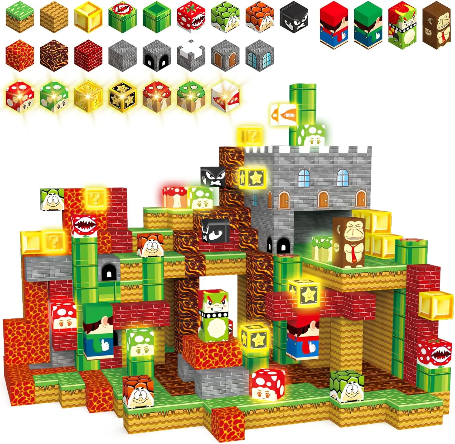 200PCS Magnetic Blocks Building Toys, 1" Light Up Building Blocks Magnet Cubes Tiles for Toddlers Boys Girls 3 , Build Game Adventure Scenes STEM Sensory Construction Toys