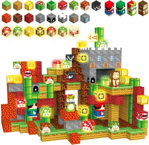 200PCS Magnetic Blocks Building Toys, 1" Light Up Building Blocks Magnet Cubes Tiles for Toddlers Boys Girls 3 , Build Game Adventure Scenes STEM Sensory Construction Toys