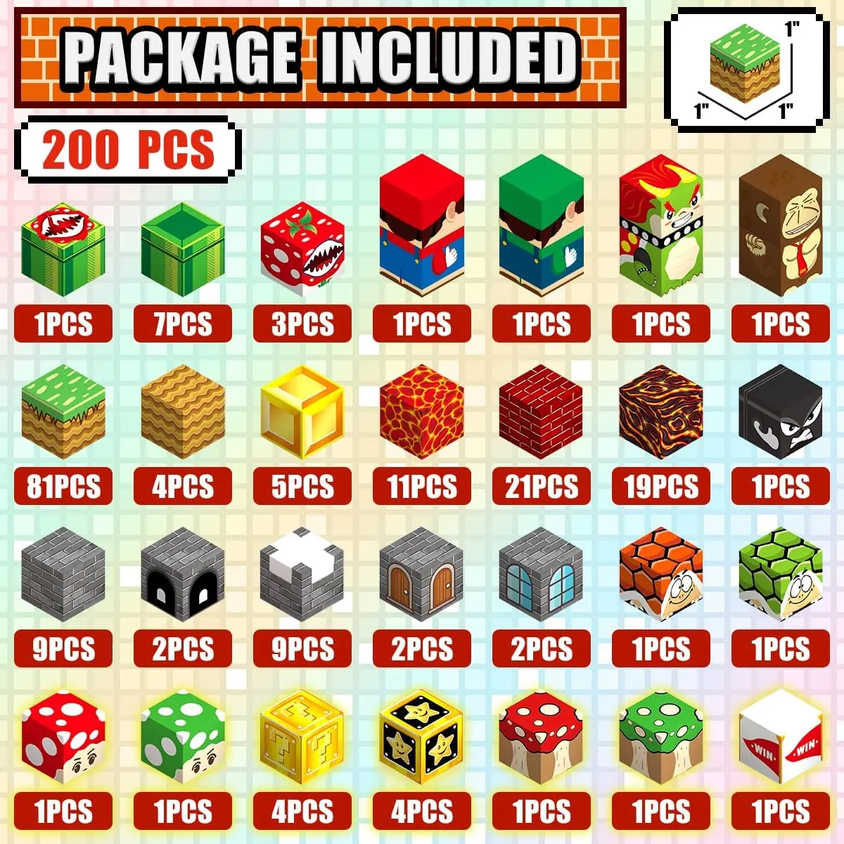200PCS Magnetic Blocks Building Toys, 1" Light Up Building Blocks Magnet Cubes Tiles for Toddlers Boys Girls 3 , Build Game Adventure Scenes STEM Sensory Construction Toys