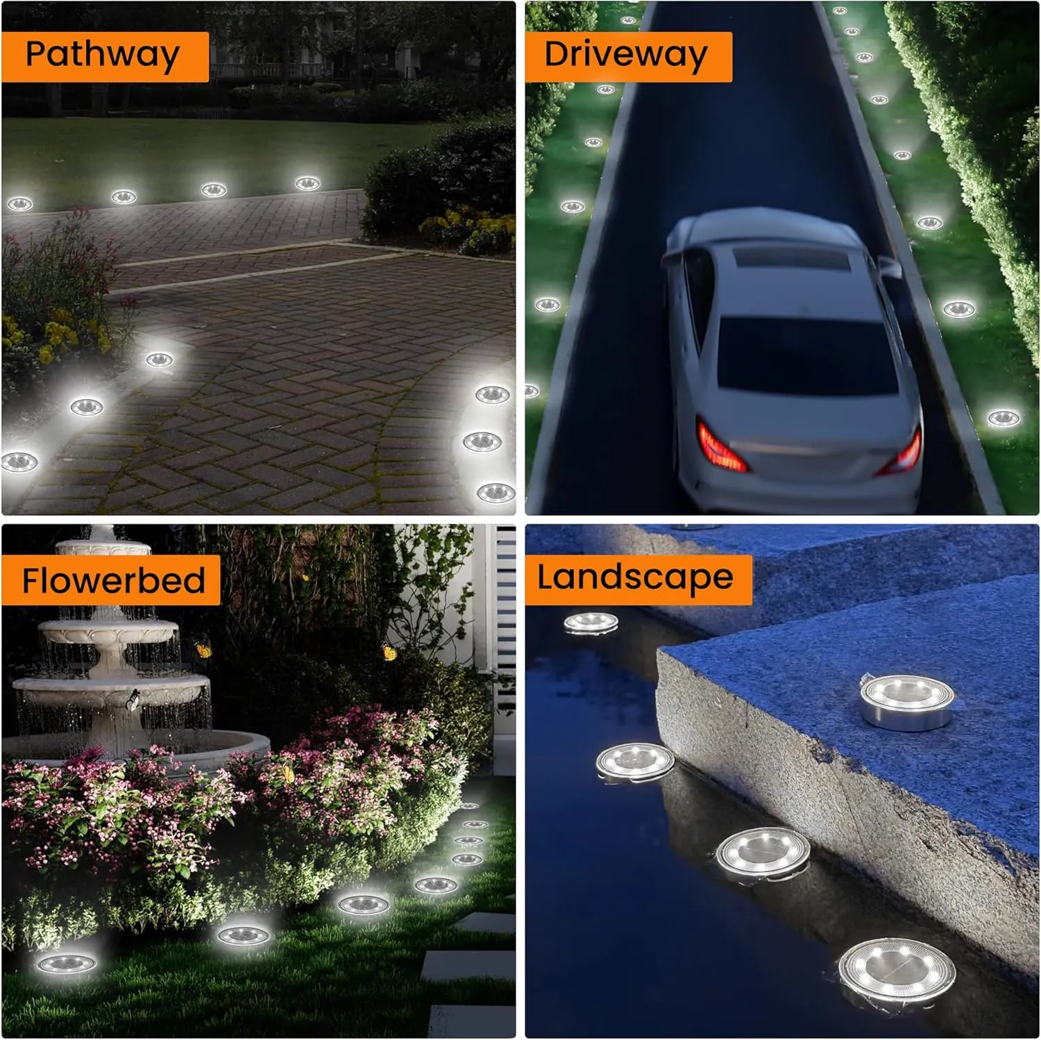2025 Solar Ground Lights - IP68 Waterproof 8 Pack 8 LED Outdoor Landscape Lights Decor for Patio Pathway Lawn Yard Driveway Walkway- White