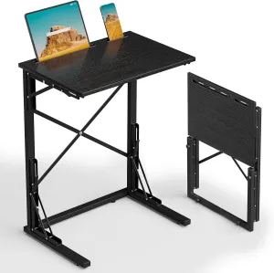 21''Wx28''H Folding TV Tray, Small Foldable C-Shaped End Table for Eating with Tablet and Phone Slots, Slide Under Couch Side Table for Recliner, Living Room, Bedroom, Black