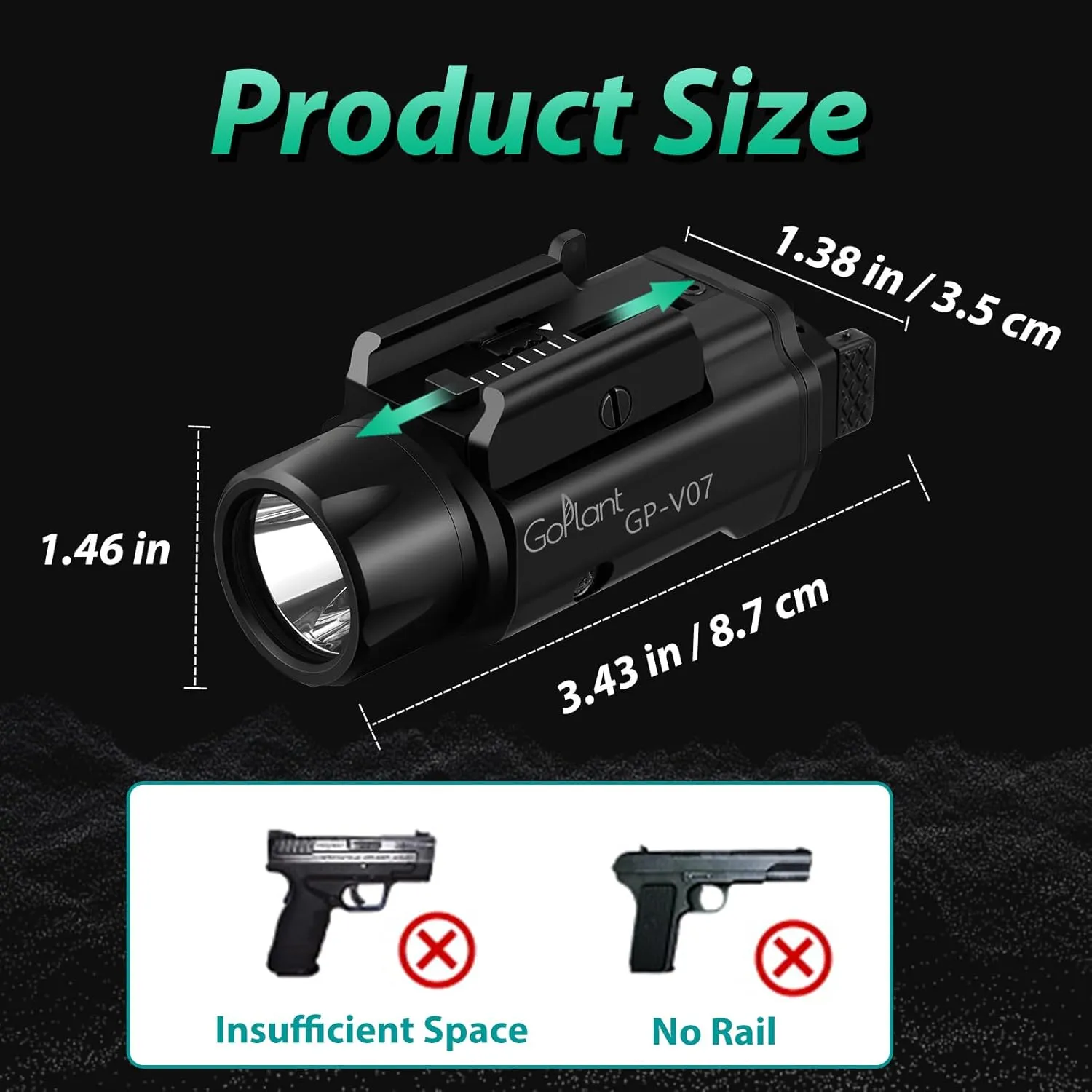 2250 Lumens Weapon Laser Light Combo - Adjustable Rail-Mounted Weapon Light Laser Flashlight, Aircraft-Grade Aluminum, Magnetic Rechargeable LED Strobe Tactical Gun Light Combo