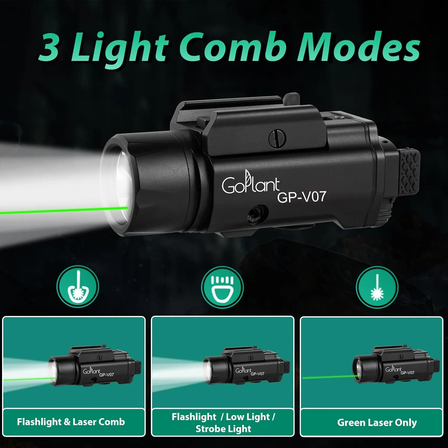 2250 Lumens Weapon Laser Light Combo - Adjustable Rail-Mounted Weapon Light Laser Flashlight, Aircraft-Grade Aluminum, Magnetic Rechargeable LED Strobe Tactical Gun Light Combo