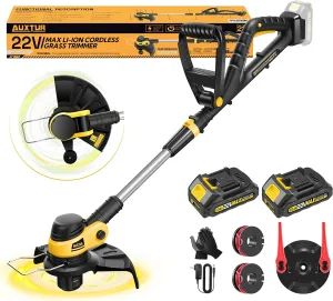 22V Cordless String Trimmers - 90° Pivot Head - Weed Wacker with 2 * 2000MAH Batteries and 12'' Cutting Width - Power Tools for Lawn Edging, Hedge Trimming