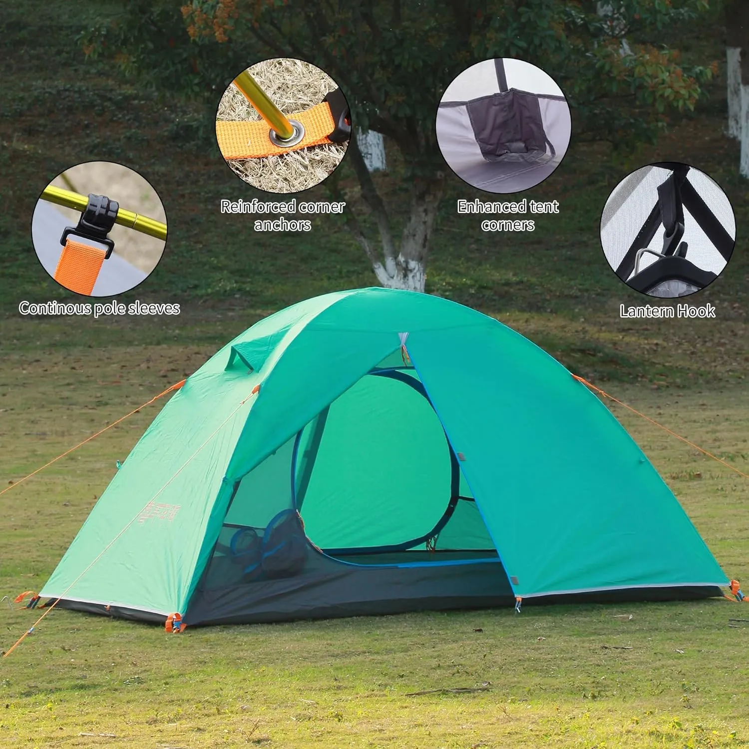 2/3 Person Camping Tent Backpacking Lightweight Tent Waterproof Windproof Aluminum Pole Two Doors Double Layer Easy Setup Portable for Outdoor Camping Hiking Beach Travel