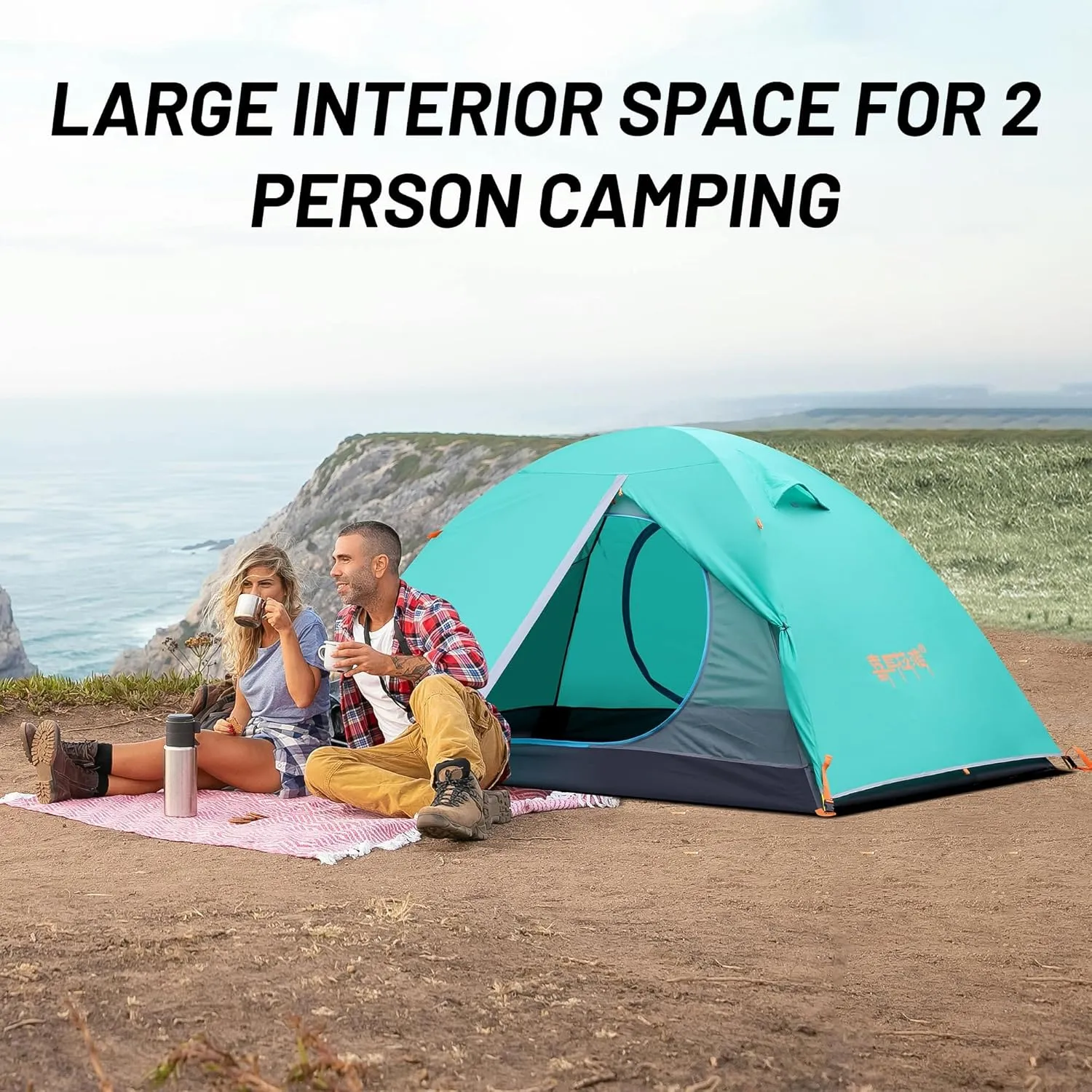 2/3 Person Camping Tent Backpacking Lightweight Tent Waterproof Windproof Aluminum Pole Two Doors Double Layer Easy Setup Portable for Outdoor Camping Hiking Beach Travel
