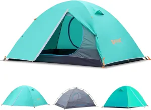 2/3 Person Camping Tent Backpacking Lightweight Tent Waterproof Windproof Aluminum Pole Two Doors Double Layer Easy Setup Portable for Outdoor Camping Hiking Beach Travel
