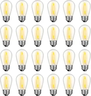 24 Pack LED S14 Replacement Light Bulbs, Waterproof 1W Vintage Edison Bulbs for Outdoor Patio Backyard String Lights, Dimmable, E26 Regular Medium Screw Base, 2200K Warm White